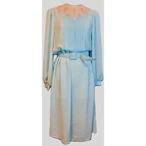 Vintage Monica Richards Dress With Belt Polyester Secretary 70s 80s Floral VTG 1